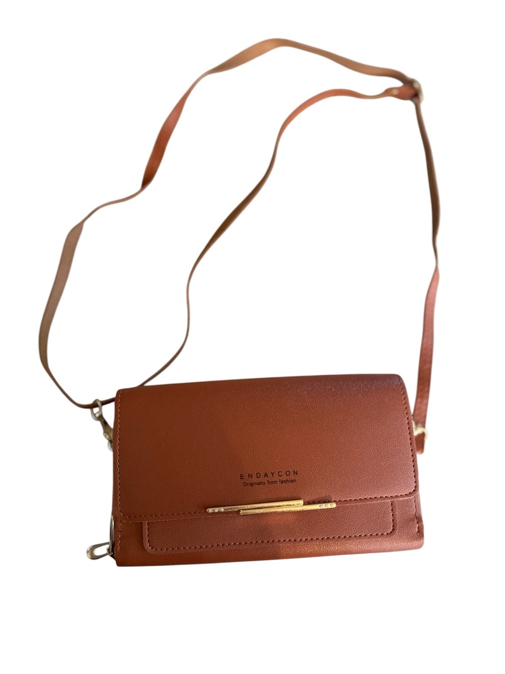 Endaycon Brown Crossbody Wallet Clutch NEW Double Zip Wristlet Purse Womens
